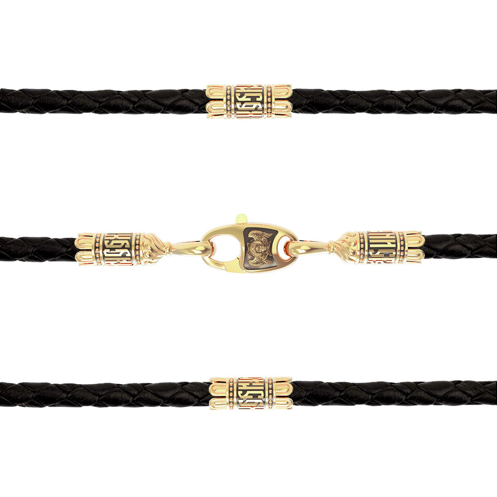 Цепь-шнурок кожа из лимонного золота 585 пробы c кожаным шнурком