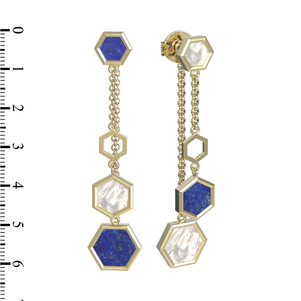 Серьги из лимонного золота 585 пробы c лазуритом и перламутром