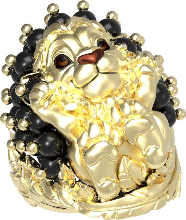 Кольцо из лимонного золота c эмалью и ониксом