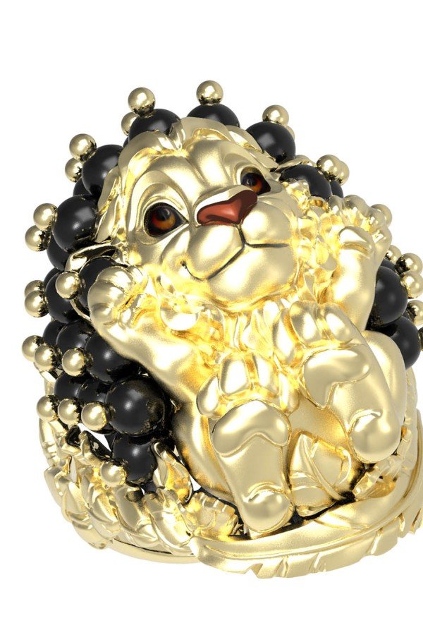 Кольцо из лимонного золота c эмалью и ониксом