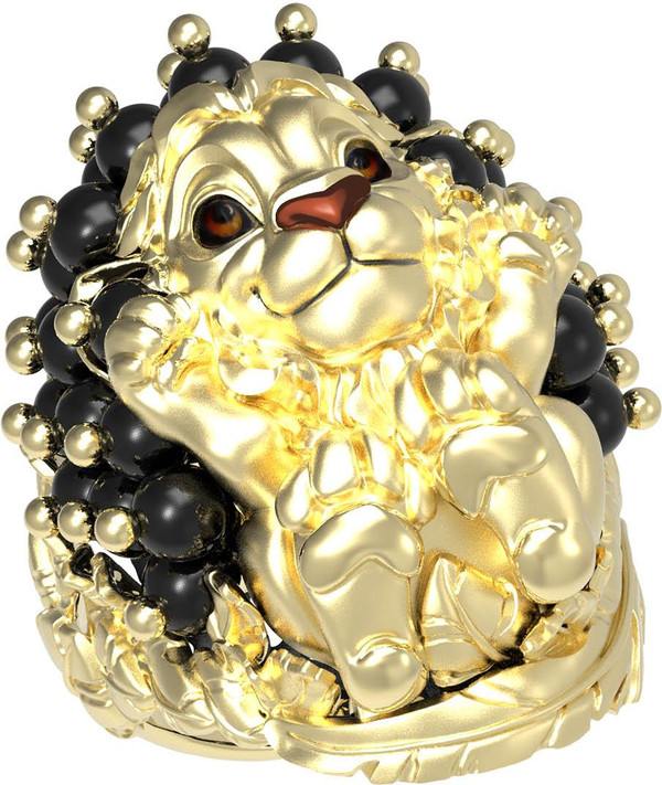 Кольцо из лимонного золота 585 пробы c эмалью и ониксом