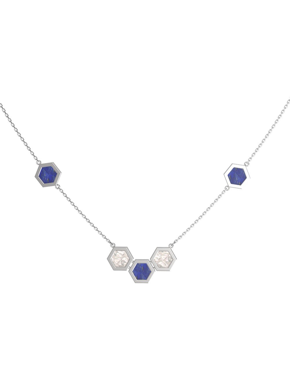 Колье из белого золота c лазуритом и перламутром