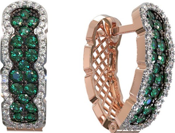 Серьги из золота c бриллиантами и изумрудом