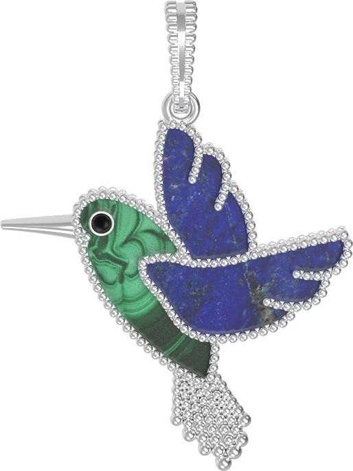 Подвеска из белого золота 585 пробы c эмалью, лазуритом и малахитом