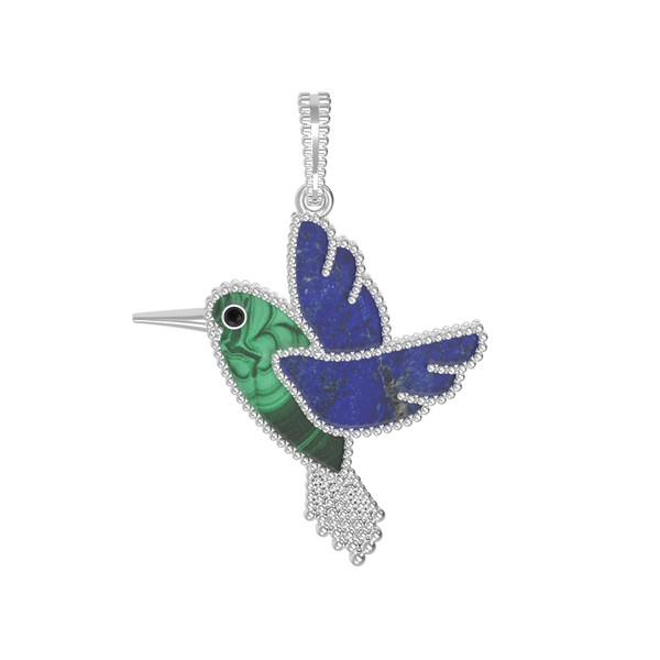 Подвеска из белого золота 585 пробы c эмалью, лазуритом и малахитом