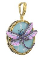 Подвеска из лимонного золота c бирюзой, аметистом и эмалью