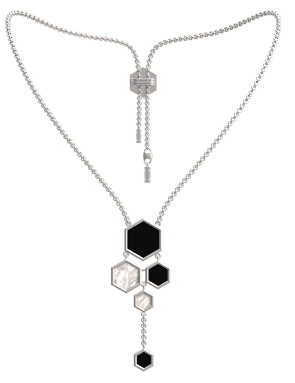 Колье из белого золота c ониксом и перламутром