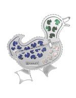 Брошь из белого золота c эмалью, лазуритом, малахитом и перламутром