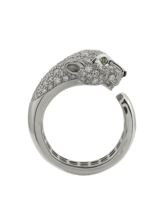 Кольцо из белого золота 585 пробы c бриллиантами, изумрудом и ониксом