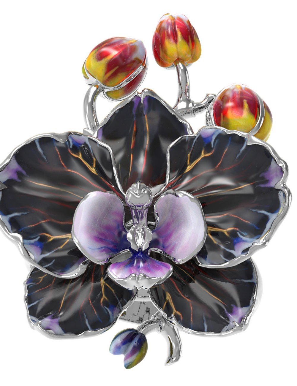 Кольцо из белого золота c эмалью