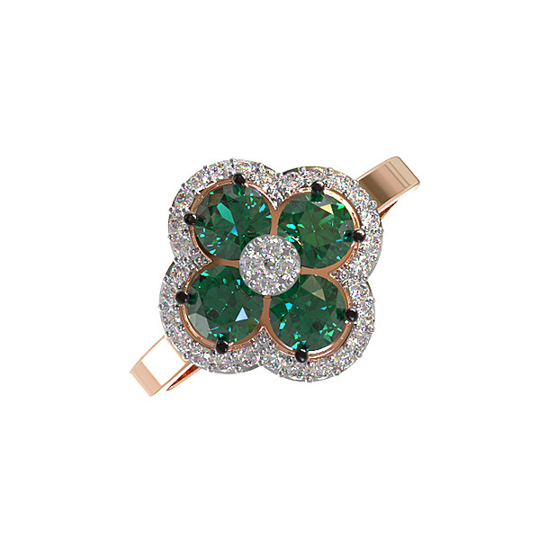 Кольцо из красного золота 585 пробы c бриллиантами и изумрудом