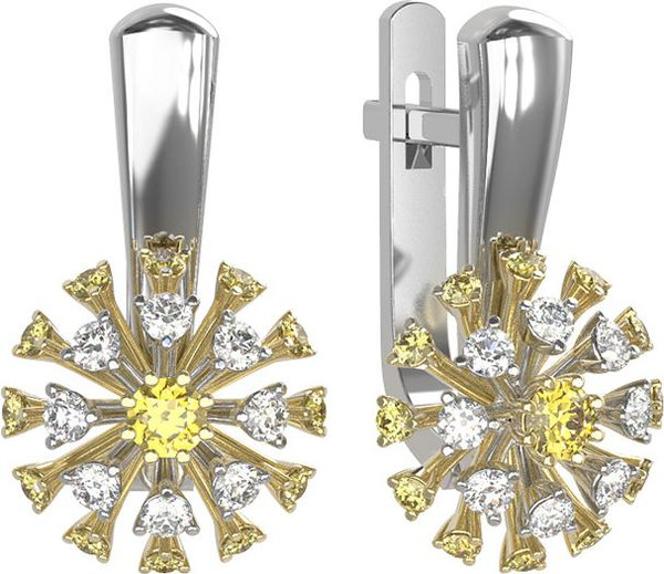 Серьги из белого золота 585 пробы c бриллиантами