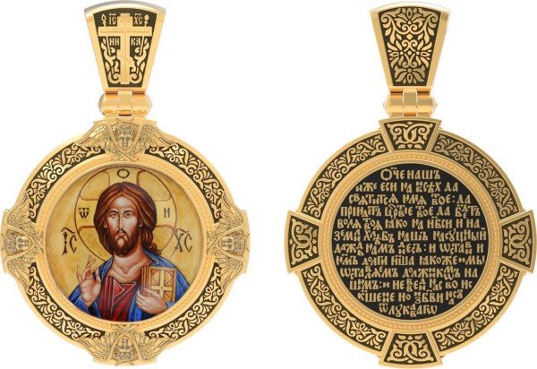 Образок из лимонного золота c эмалью, иконописью и темперой