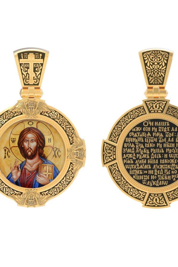 Образок из лимонного золота c эмалью, иконописью и темперой