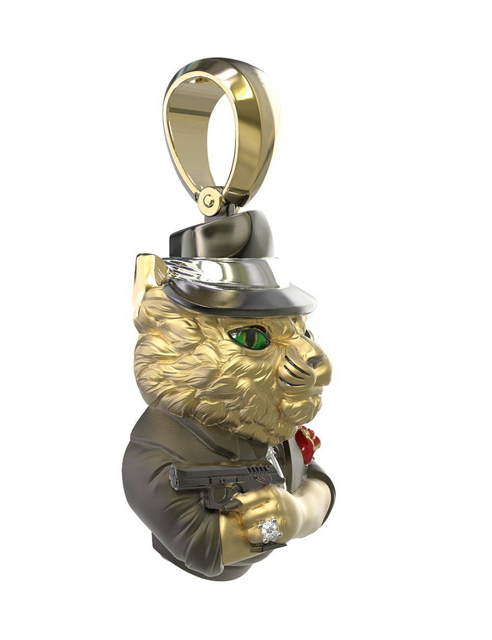 Подвеска из лимонного золота c эмалью, бриллиантами и рубином