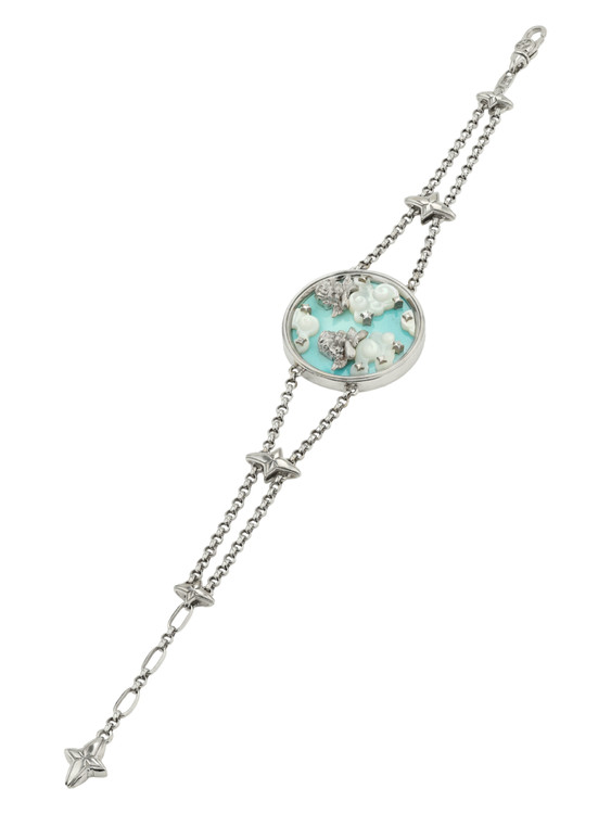 Браслет из белого золота 585 пробы c бирюзой и перламутром