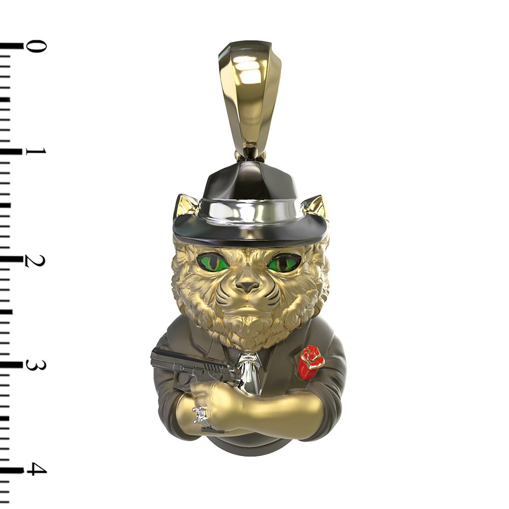 Подвеска из лимонного золота 585 пробы c эмалью, бриллиантами и рубином