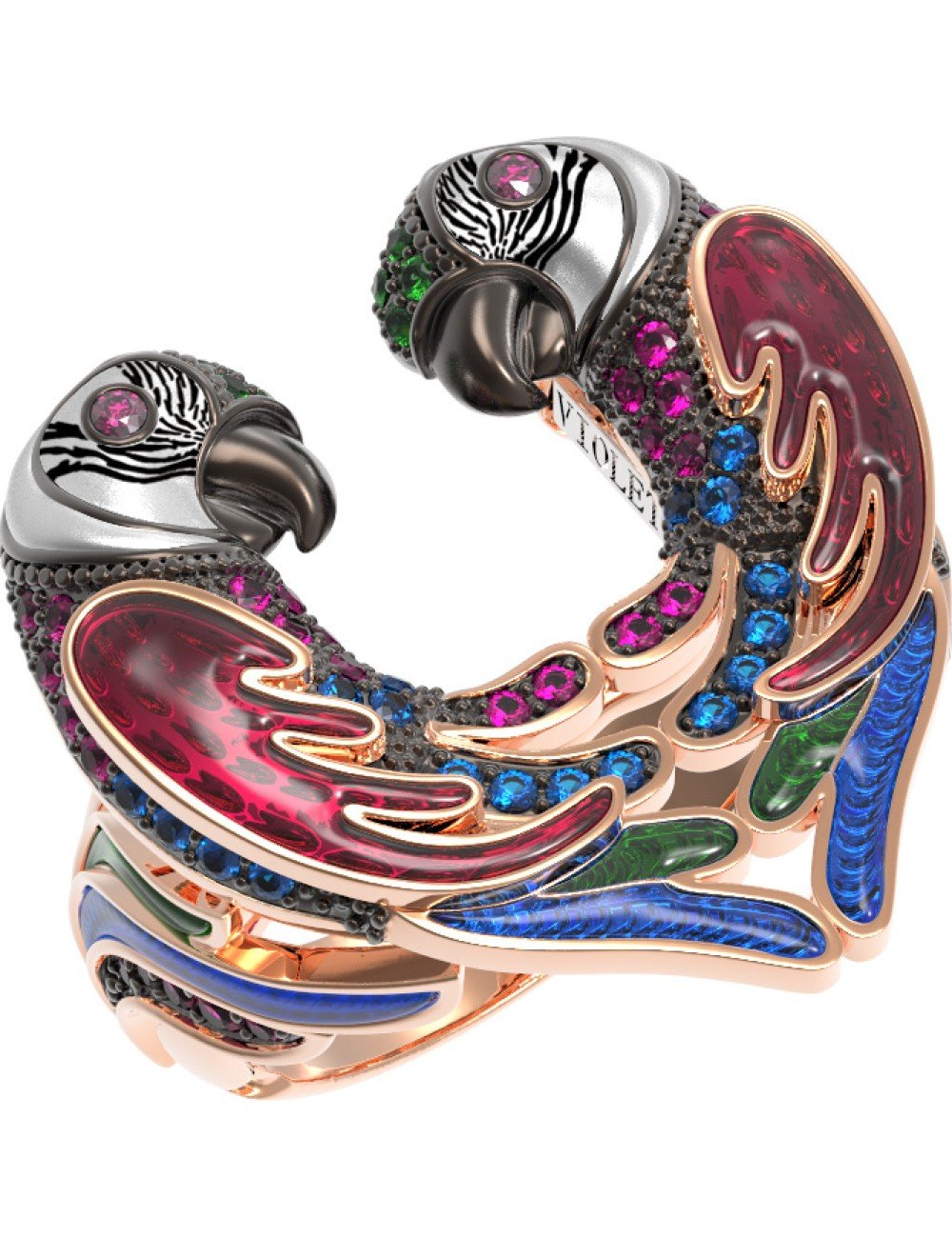 Кольцо из золота c эмалью и фианитом