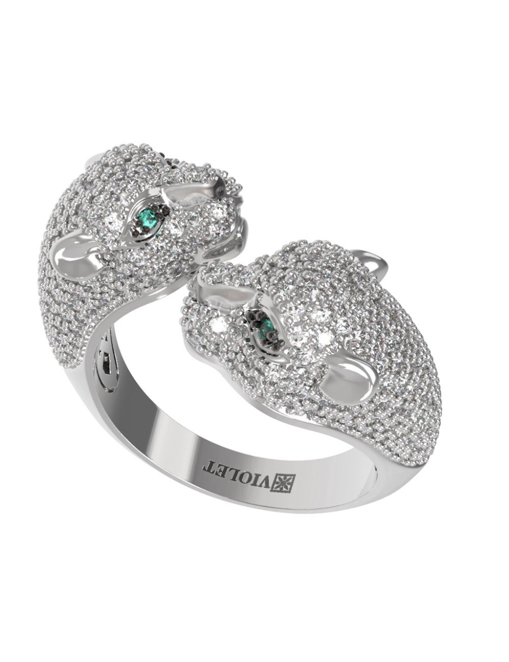 Кольцо из белого золота c бриллиантами и изумрудом