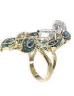 Кольцо из лимонного золота c фианитом и топазом London Blue