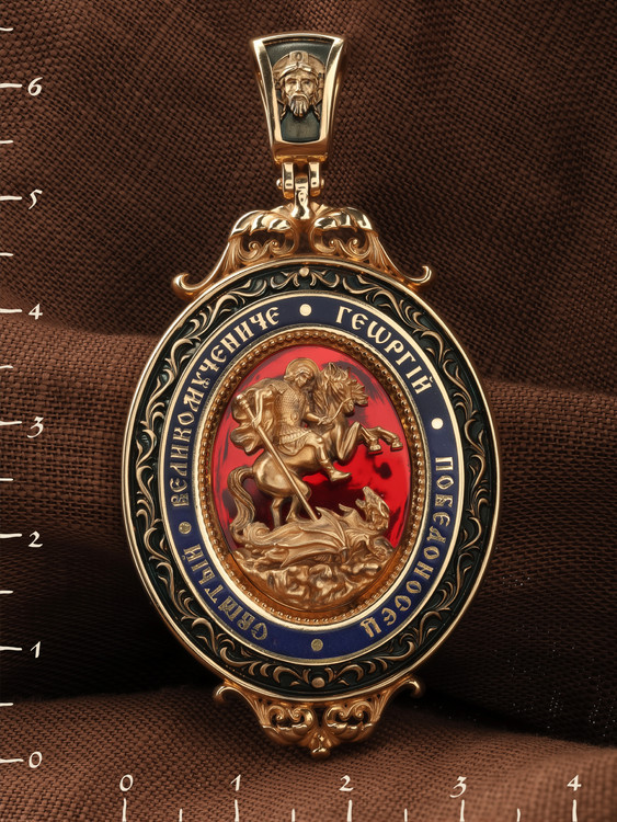 Нательная икона из красного золота 585 пробы c эмалью