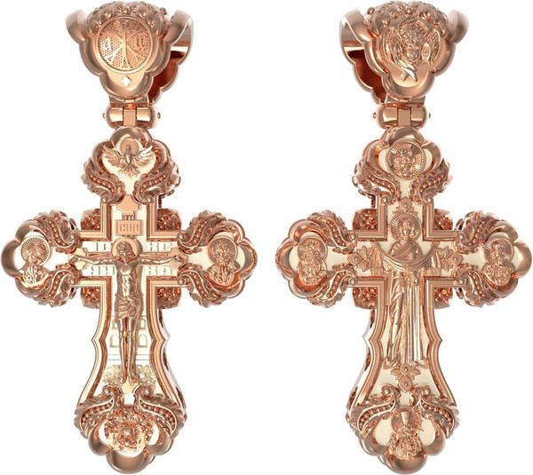 Крест из красного золота 585 пробы c бивнем мамонта