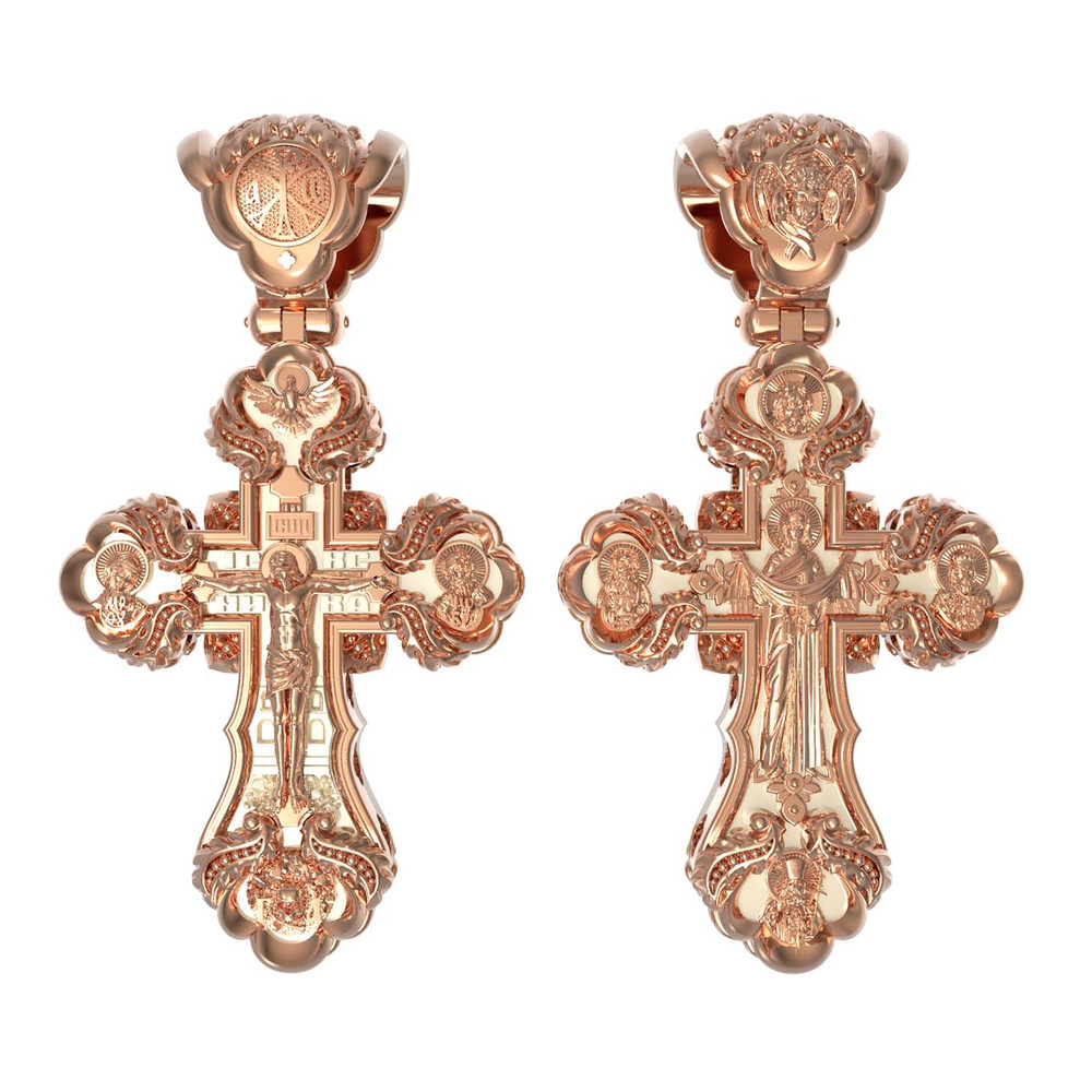 Крест из красного золота 585 пробы c бивнем мамонта