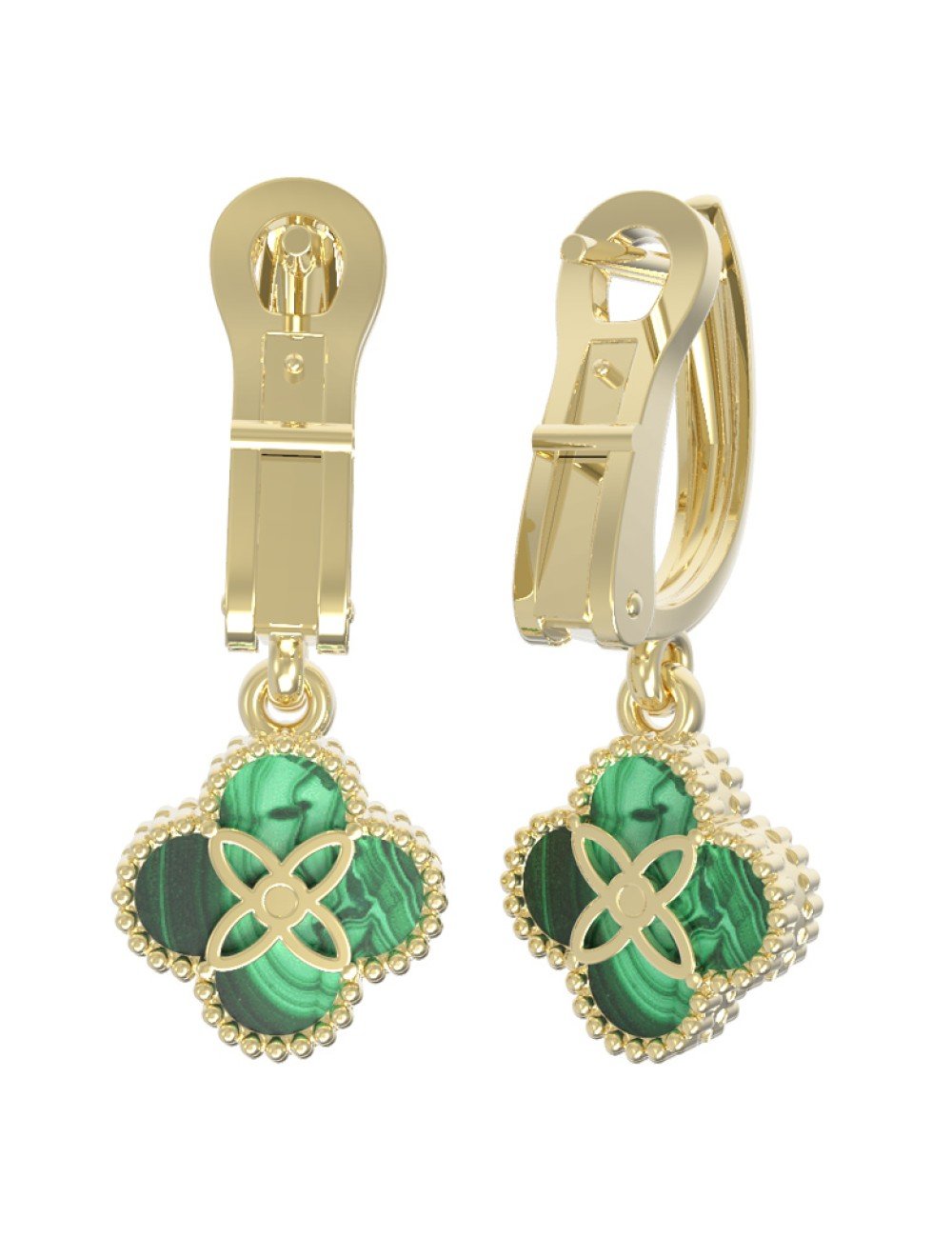 Серьги из лимонного золота c бриллиантами и малахитом