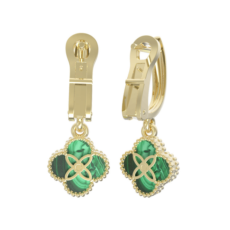 Серьги из лимонного золота 585 пробы c бриллиантами и малахитом