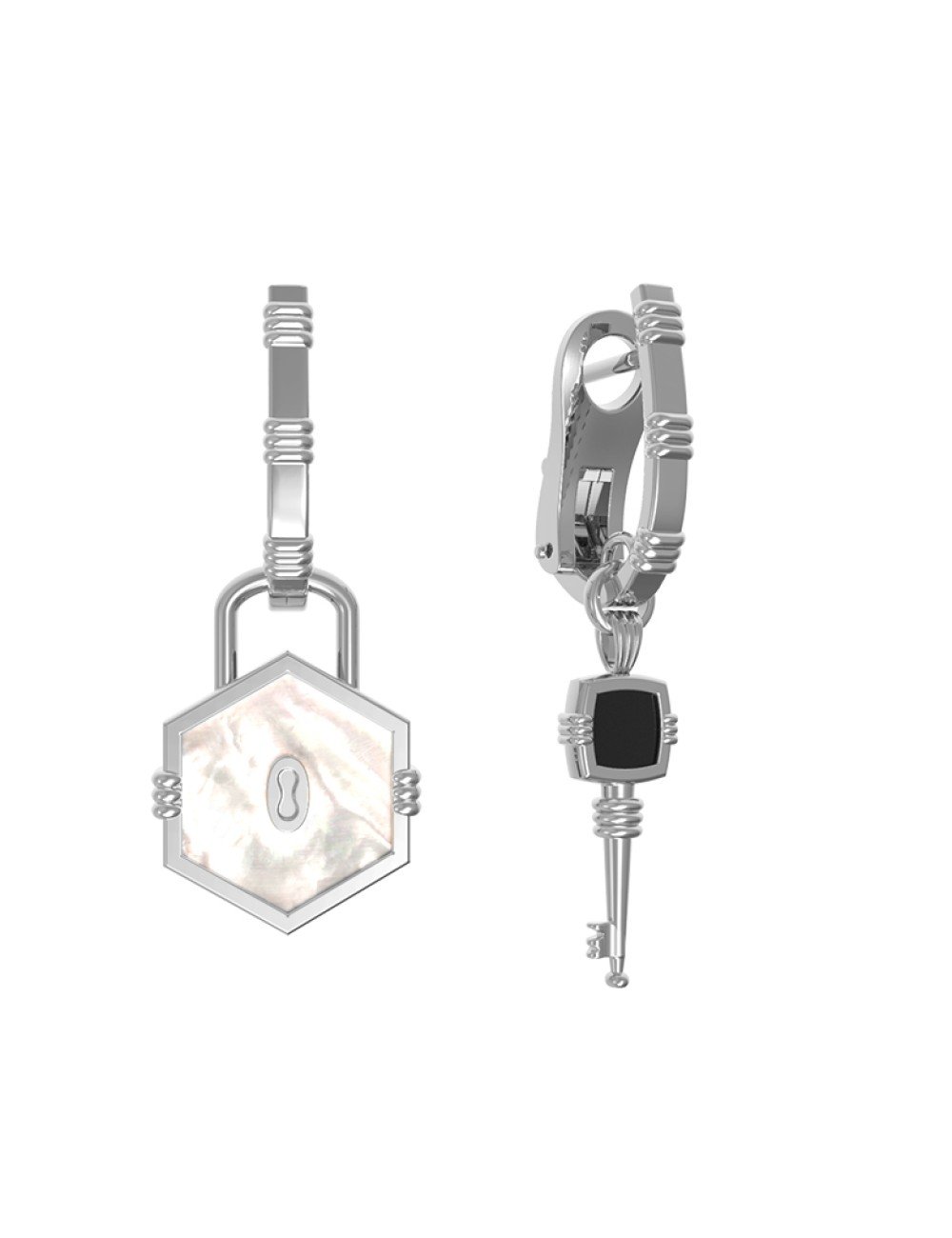 Серьги из белого золота c ониксом и перламутром