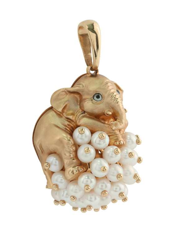 Подвеска из красного золота 585 пробы c эмалью и жемчугом