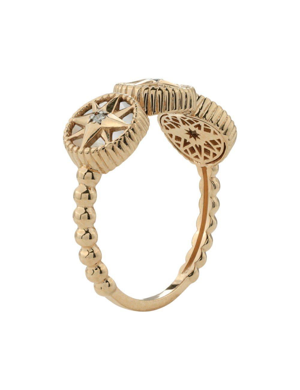 Кольцо из золота c бриллиантами, ониксом и перламутром