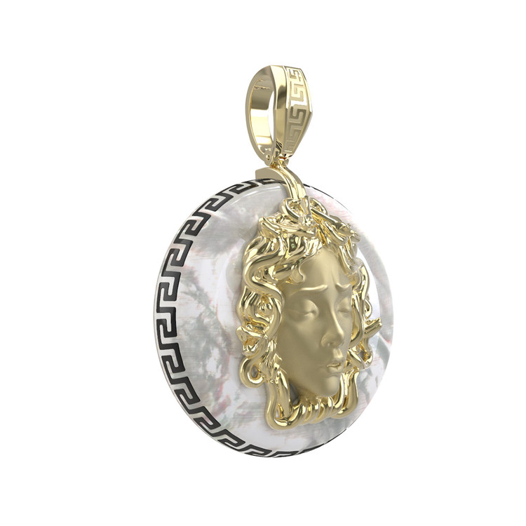 Подвеска из лимонного золота 585 пробы c эмалью и перламутром