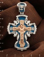 Крест из белого золота c эмалью и бриллиантами