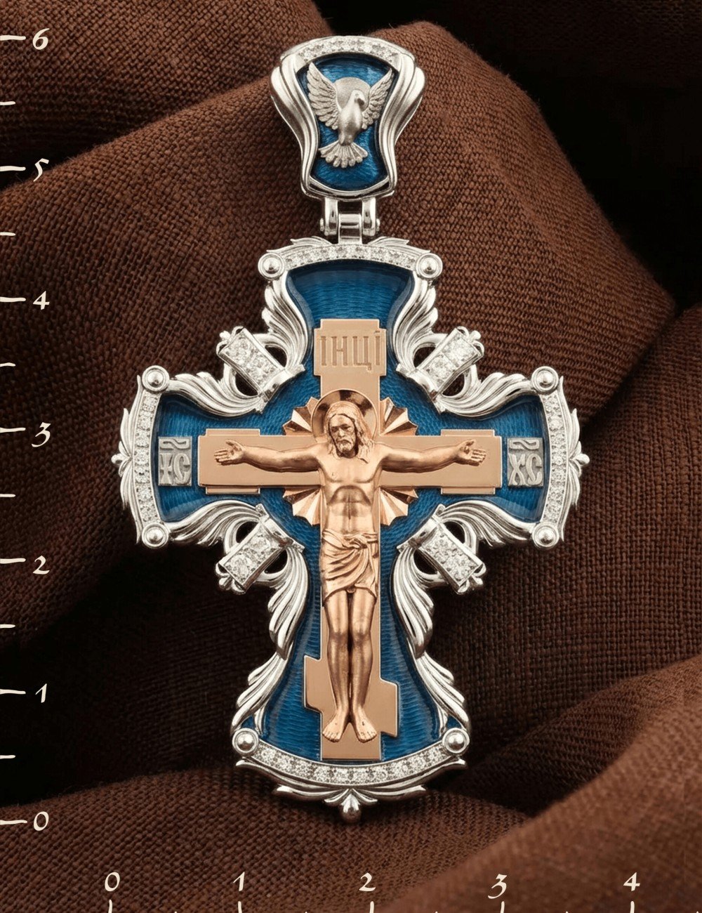 Крест из белого золота c эмалью и бриллиантами