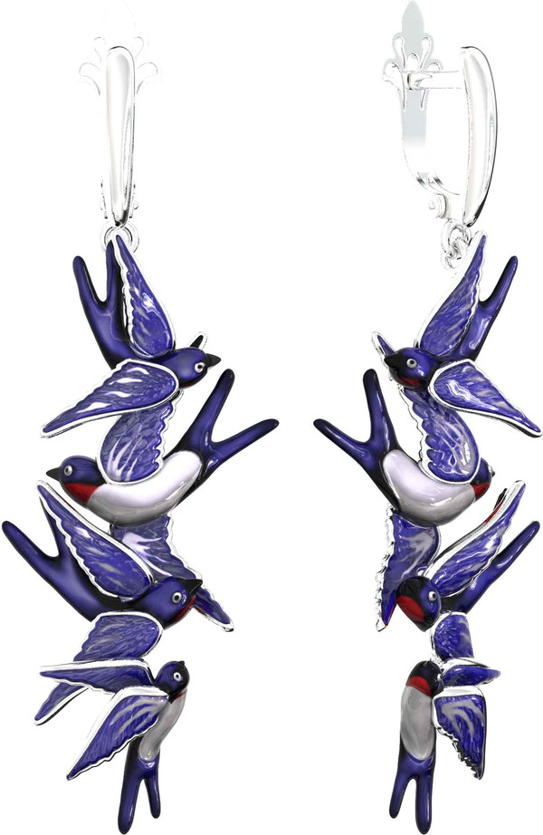 Серьги из белого золота 585 пробы c эмалью