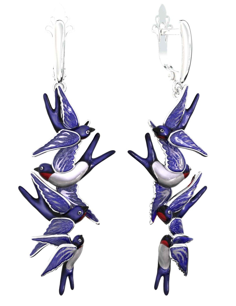 Серьги из белого золота c эмалью