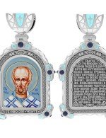 Образок из белого золота c эмалью, иконописью и темперой