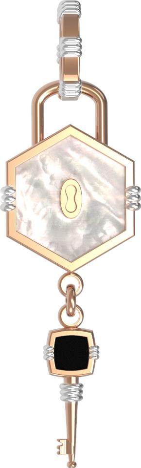 Подвеска из красного золота 585 пробы c ониксом и перламутром