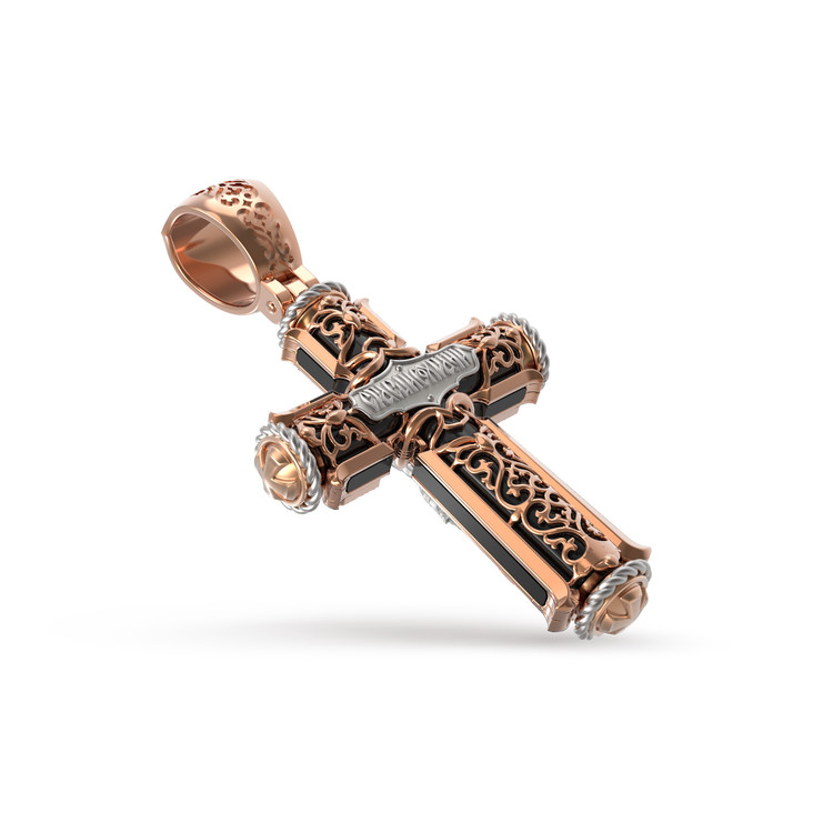 Крест из красного золота 585 пробы c эбеновым деревом