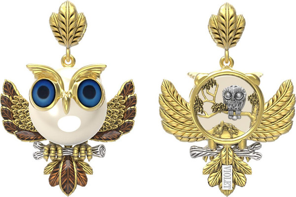 Подвеска из лимонного золота 585 пробы c эмалью и жемчугом