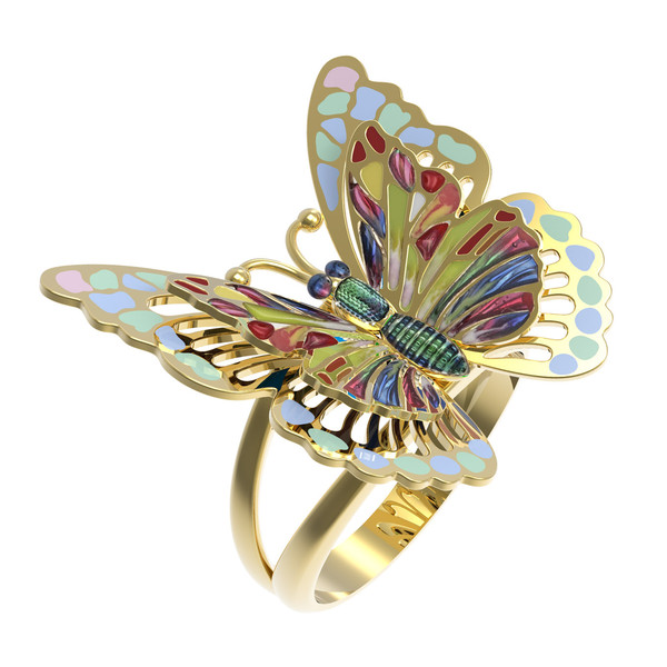 Кольцо из лимонного золота 585 пробы c эмалью