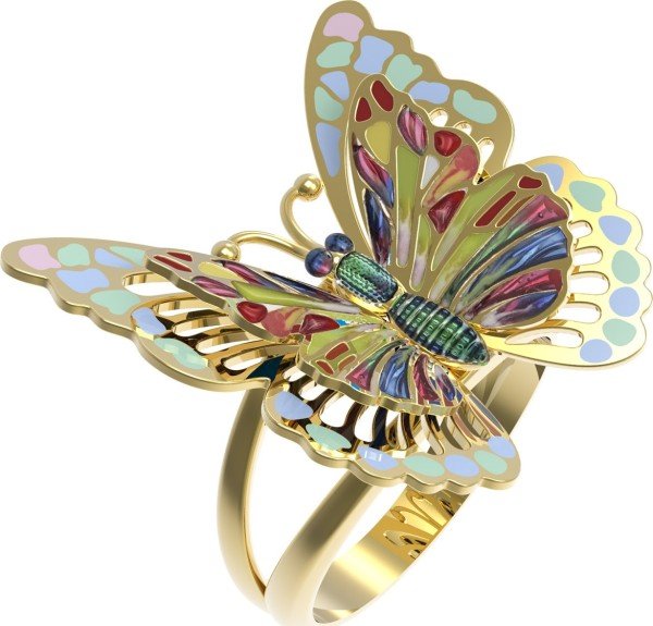 Кольцо из лимонного золота c эмалью