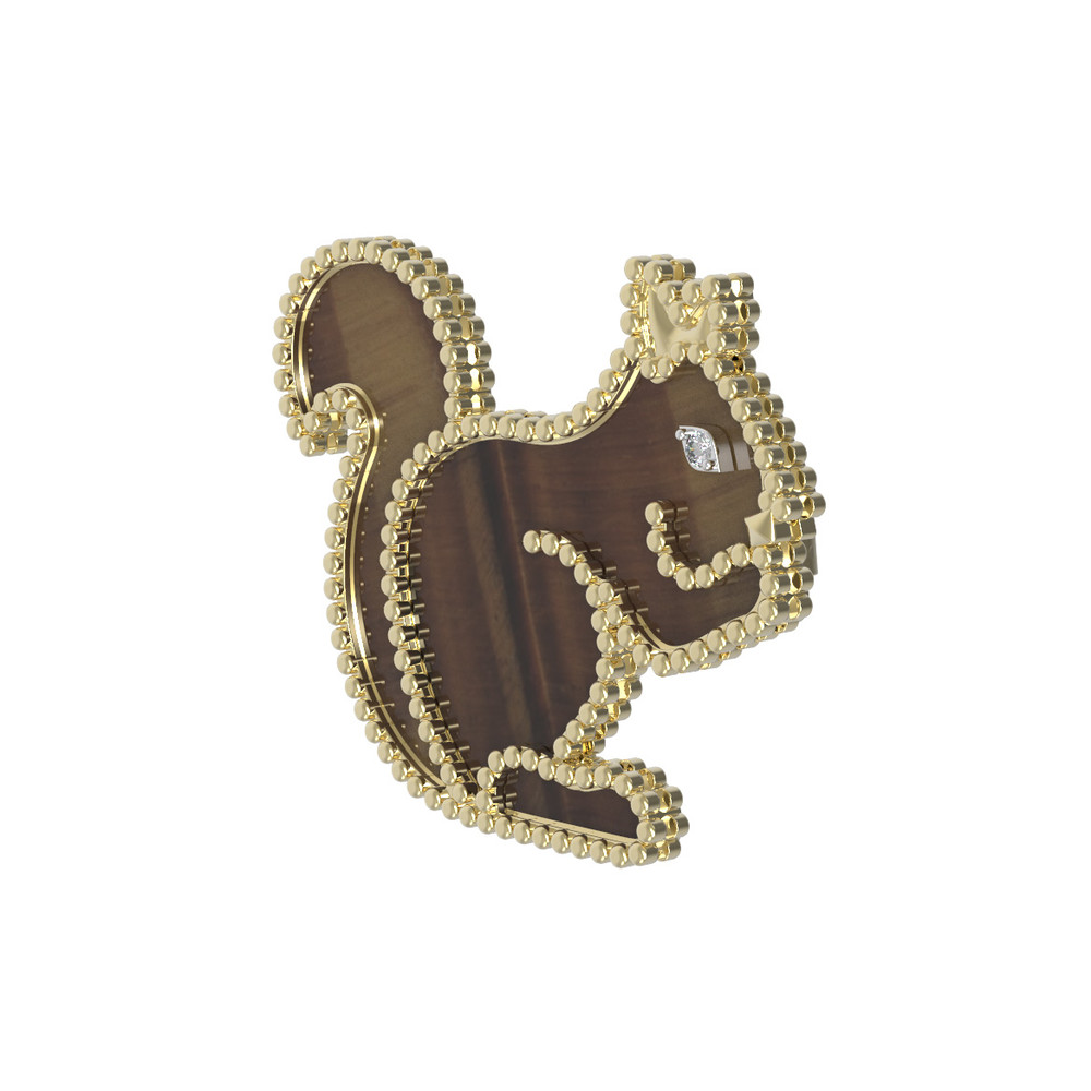 Брошь из лимонного золота 585 пробы c бриллиантами и тигровым глазом