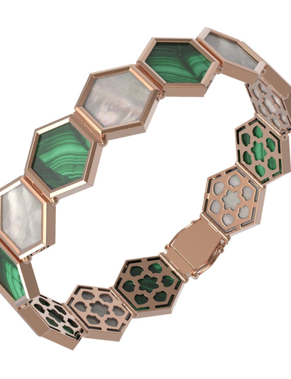 Браслет из золота c малахитом и перламутром