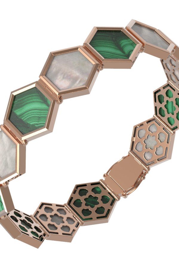 Браслет из золота c малахитом и перламутром