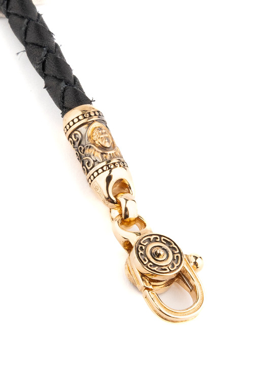 Браслет-шнурок из красного золота 585 пробы c кожаным шнурком