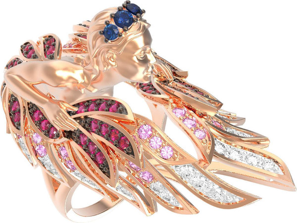 Кольцо из красного золота 585 пробы c фианитом