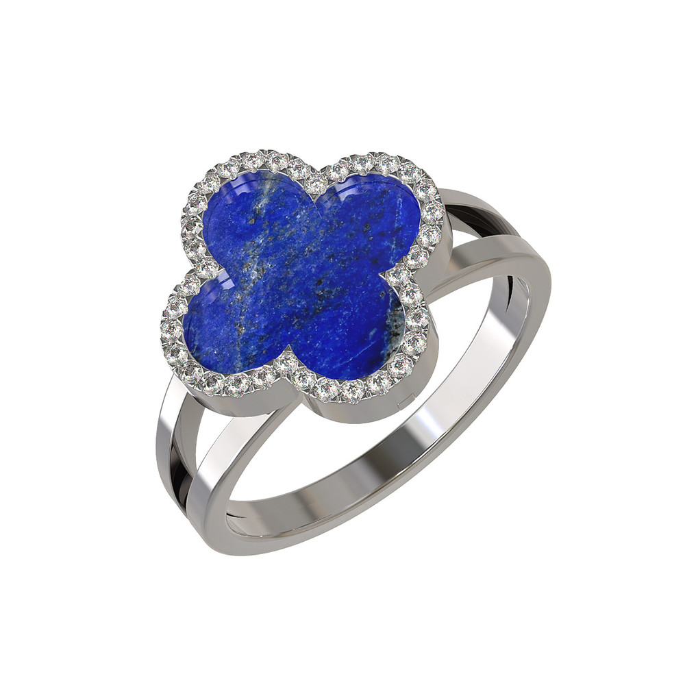 Кольцо из белого золота 585 пробы c бриллиантами и лазуритом