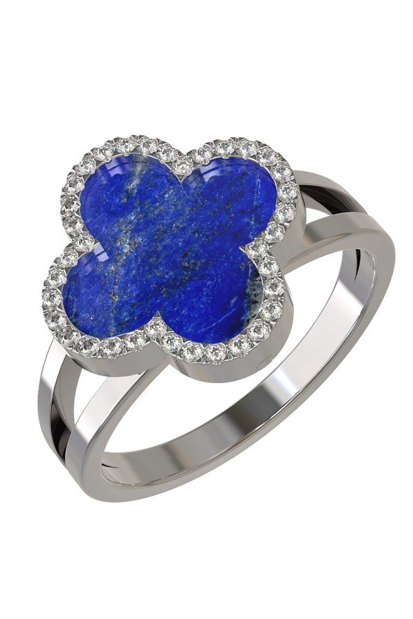 Кольцо из белого золота c бриллиантами и лазуритом